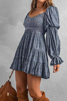 Women's Off-Shoulder Mini Dress - Smocked Bodice - Long Sleeve Tiered Skirt by Lumina Vancouver