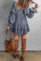 Women's Off-Shoulder Mini Dress - Smocked Bodice - Long Sleeve Tiered Skirt by Lumina Vancouver