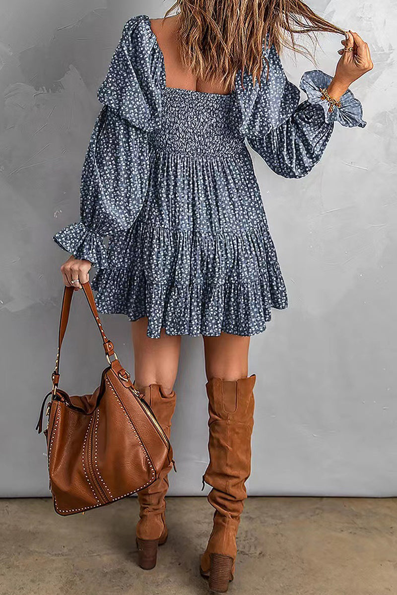 Women's Off-Shoulder Mini Dress - Smocked Bodice - Long Sleeve Tiered Skirt by Lumina Vancouver