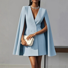 Women’s Mini Dress – Tailored Fit – Double-Breasted – Shawl Cape – V-Neck Structured by Lumina Vancouver