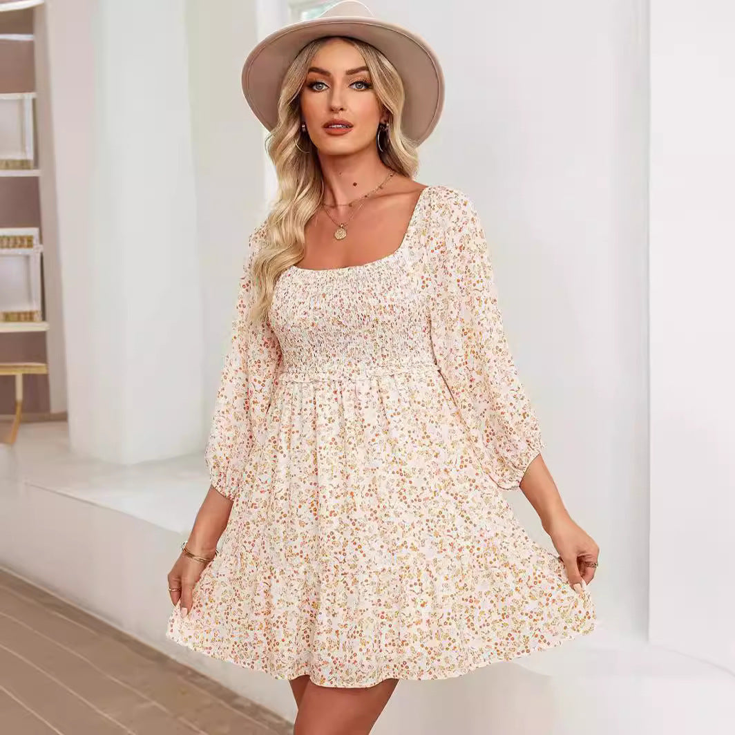 Women’s A-Line Dress – Shirred Bodice – Puff Sleeve – U-Neck – Mini Lightweight Fit by Lumina Vancouver