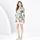 Women's Embroidered Short Dress - High Neck - Long Sleeve - Belted A-Line Elegant Wear by Lumina Vancouver