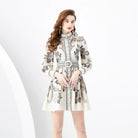 Women's Embroidered Short Dress - High Neck - Long Sleeve - Belted A-Line Elegant Wear by Lumina Vancouver