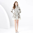 Women's Embroidered Short Dress - High Neck - Long Sleeve - Belted A-Line Elegant Wear by Lumina Vancouver