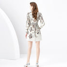 Women's Embroidered Short Dress - High Neck - Long Sleeve - Belted A-Line Elegant Wear by Lumina Vancouver