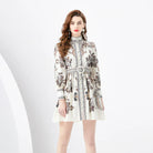 Women's Embroidered Short Dress - High Neck - Long Sleeve - Belted A-Line Elegant Wear by Lumina Vancouver