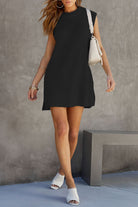 Women's Knitted Sweater Dress - Sleeveless Ribbed Design - High Neck Relaxed Fit by Lumina Vancouver