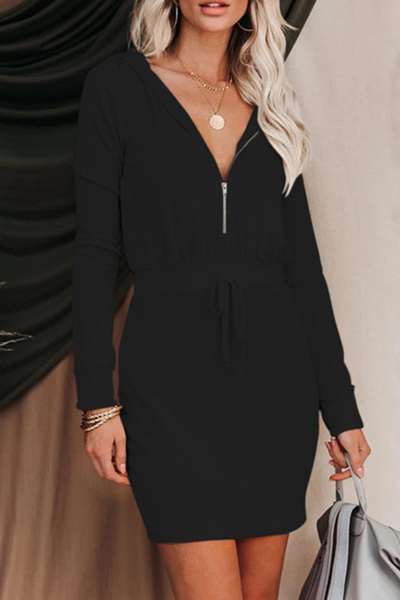 Women's Hoodie Dress - Zip Up - Long Sleeve - Adjustable Waist - Casual Stylish by Lumina Vancouver