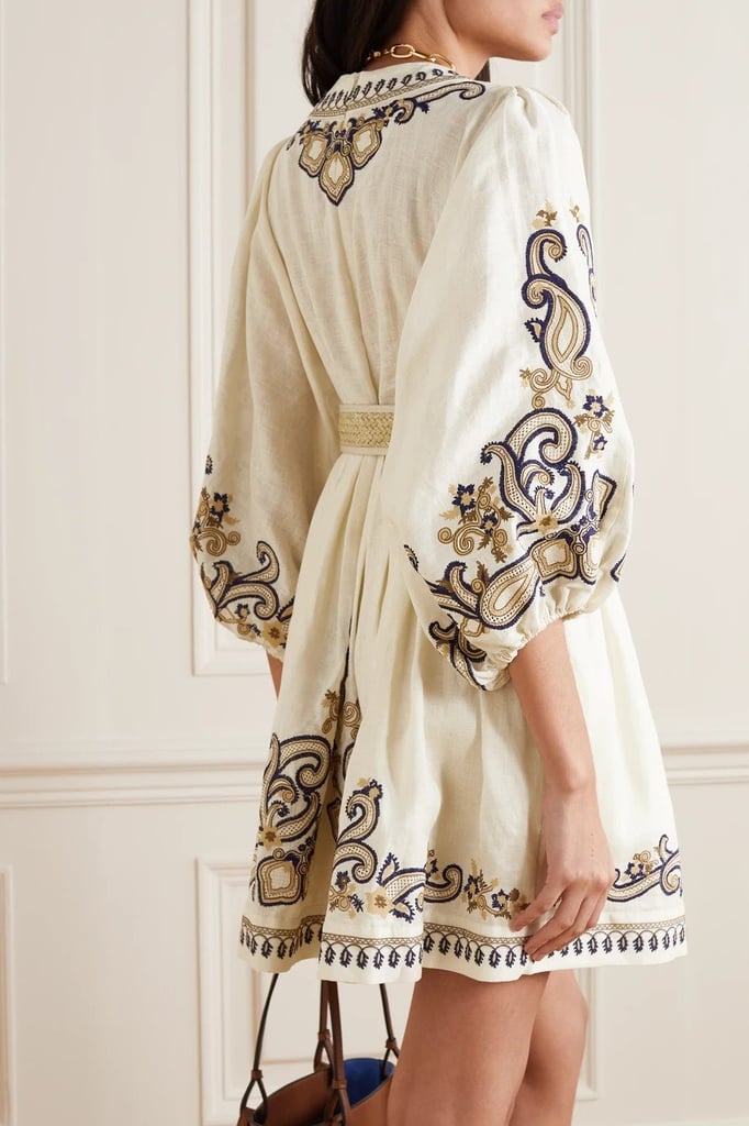 Women's Embroidered Dress - V-Neck - Three-Quarter Sleeve - Belted Waist - Boho Style by Lumina Vancouver
