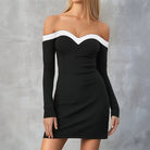 Women’s Bodycon Dress – Off-Shoulder V-Neck – Long Sleeve Stretch Mini Party Wear by Lumina Vancouver