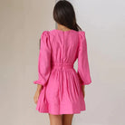 Women's Mini Dress - Fit and Flare - Deep V-Neck - Long Sleeve - Puff Shoulder by Lumina Vancouver