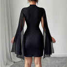 Women’s Mini Cape Dress – Slim Fit – Glitter Chiffon – High Neck Evening Wear by Lumina Vancouver