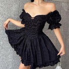 Women's Off-Shoulder Mini Dress - Sweetheart Neckline - Puffy Ruffled Sleeves - Flared Skirt by Lumina Vancouver