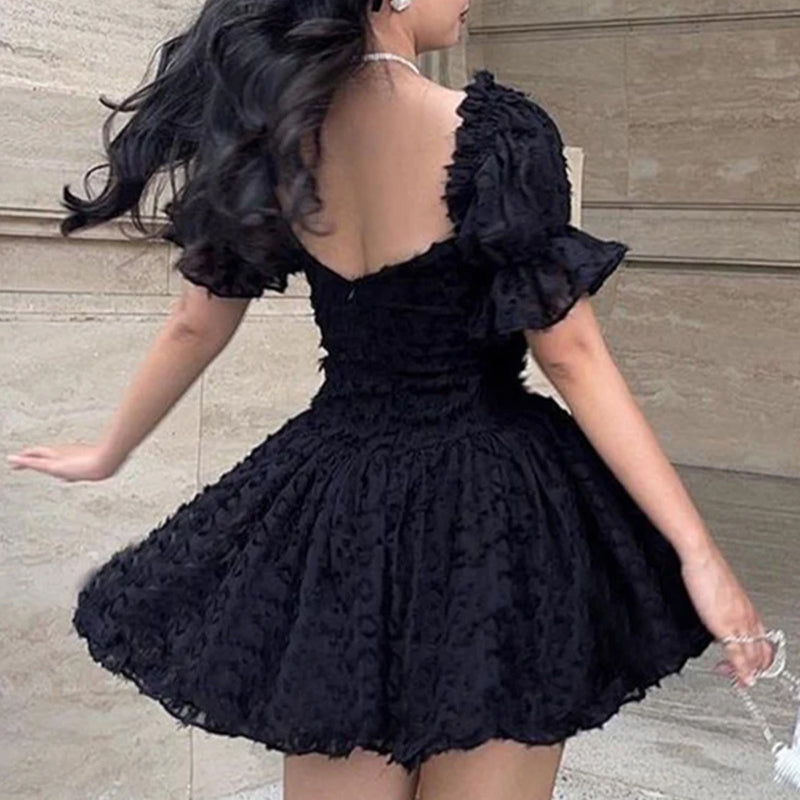 Women's Off-Shoulder Mini Dress - Sweetheart Neckline - Puffy Ruffled Sleeves - Flared Skirt by Lumina Vancouver