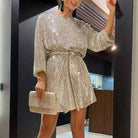 Women's Sequin Mini Dress - Loose Fit - 3/4 Sleeve - Cinched Waist - Party Wear by Lumina Vancouver