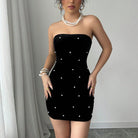 Women's Strapless Mini Dress - Velvet - Bodycon Fit - Pearl Embellished Elegant Evening Wear by Lumina Vancouver
