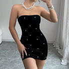 Women's Strapless Mini Dress - Velvet - Bodycon Fit - Pearl Embellished Elegant Evening Wear by Lumina Vancouver