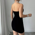 Women's Strapless Mini Dress - Velvet - Bodycon Fit - Pearl Embellished Elegant Evening Wear by Lumina Vancouver