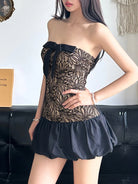 Women's Strapless Mini Dress - Lace Bodice - Bow Detail - Bubble Skirt Elegant Wear by Lumina Vancouver