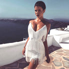 Women's Mini Dress - Fringed Detailing - V-Neck - Spaghetti Straps - Party Wear by Lumina Vancouver