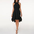 Women's Halter Neck Dress - Sleeveless - Fitted Waist - Layered Asymmetrical Skirt by Lumina Vancouver
