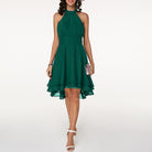 Women's Halter Neck Dress - Sleeveless - Fitted Waist - Layered Asymmetrical Skirt by Lumina Vancouver