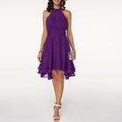 Women's Halter Neck Dress - Sleeveless - Fitted Waist - Layered Asymmetrical Skirt by Lumina Vancouver
