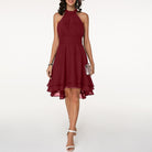 Women's Halter Neck Dress - Sleeveless - Fitted Waist - Layered Asymmetrical Skirt by Lumina Vancouver