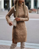 Women’s Mini Dress – Slim Fit Wool Blend – Turtleneck – Cable Knit – Side Slit by Lumina Vancouver