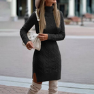 Women’s Mini Dress – Slim Fit Wool Blend – Turtleneck – Cable Knit – Side Slit by Lumina Vancouver