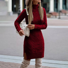 Women’s Mini Dress – Slim Fit Wool Blend – Turtleneck – Cable Knit – Side Slit by Lumina Vancouver