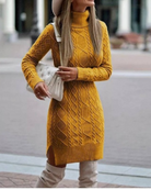 Women’s Mini Dress – Slim Fit Wool Blend – Turtleneck – Cable Knit – Side Slit by Lumina Vancouver