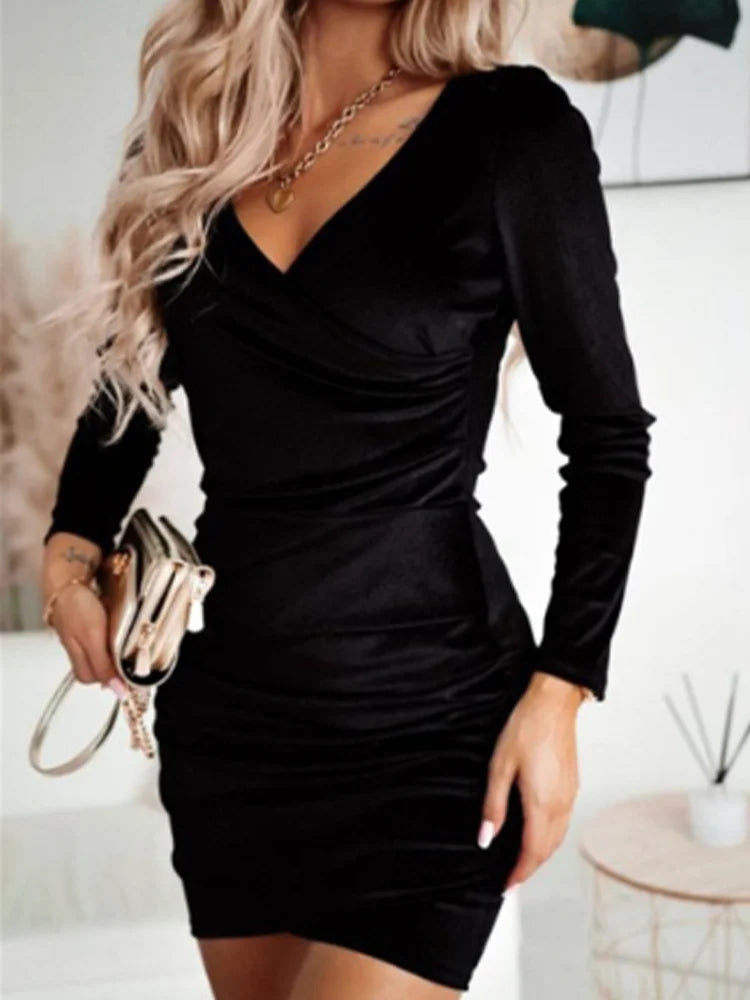 Women’s Wrap Dress - V-Neck Long Sleeve - Elegant Mini Cocktail Outfit by Lumina Vancouver