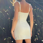 Women's Mini Dress - Sleeveless Deep V-Neck - Ruffled Tie-Front - Fitted Waist by Lumina Vancouver