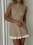 Women's Sleeveless Mini Dress - Pleated Skirt - High Round Neck - Elegant Fit by Lumina Vancouver