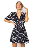 Women's Mini Dress - V-Neckline - Short Sleeve - Waist Tie - Relaxed Fit by Lumina Vancouver