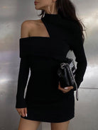 Women's Off-Shoulder Bodycon Dress - One-Sleeve Asymmetrical Design - Short, Stretch Knit by Lumina Vancouver