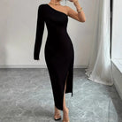 Women’s Bodycon Dress – One-Shoulder – Fringe Sleeve – Asymmetric Slit – Midi Length by Lumina Vancouver