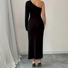 Women’s Bodycon Dress – One-Shoulder – Fringe Sleeve – Asymmetric Slit – Midi Length by Lumina Vancouver