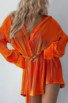 Women's Pleated Mini Shirt Dress - Button Down - Long Sleeve - Belted Waist by Lumina Vancouver