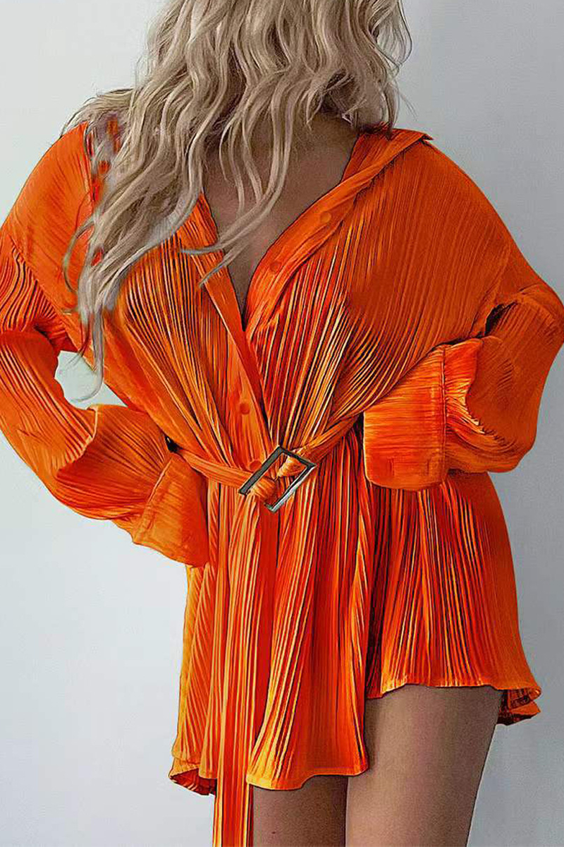 Women's Pleated Mini Shirt Dress - Button Down - Long Sleeve - Belted Waist by Lumina Vancouver