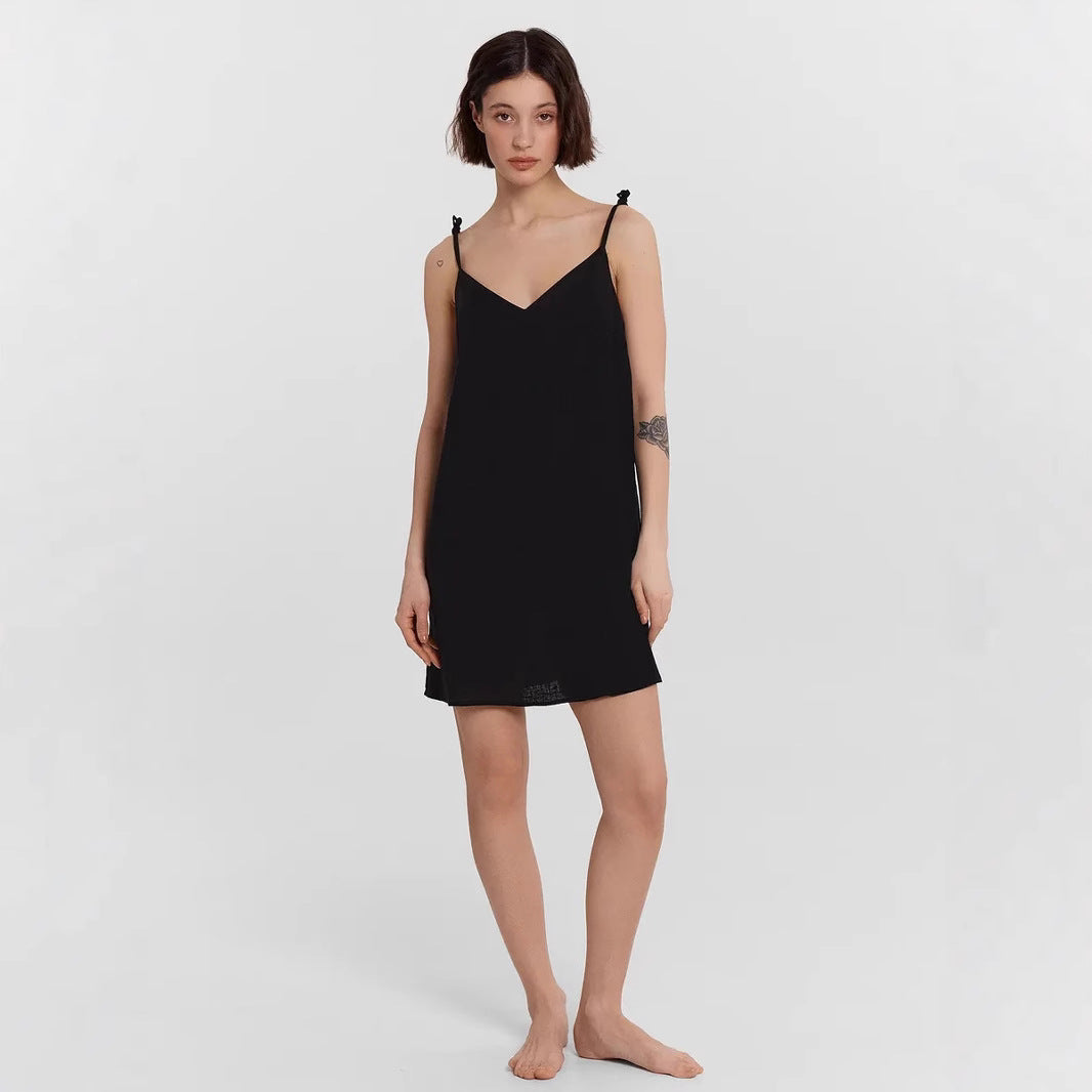 Women’s Slip Dress – Satin Fabric – Slim Fit – Mini Length – V-Neck Spaghetti Straps by Lumina Vancouver