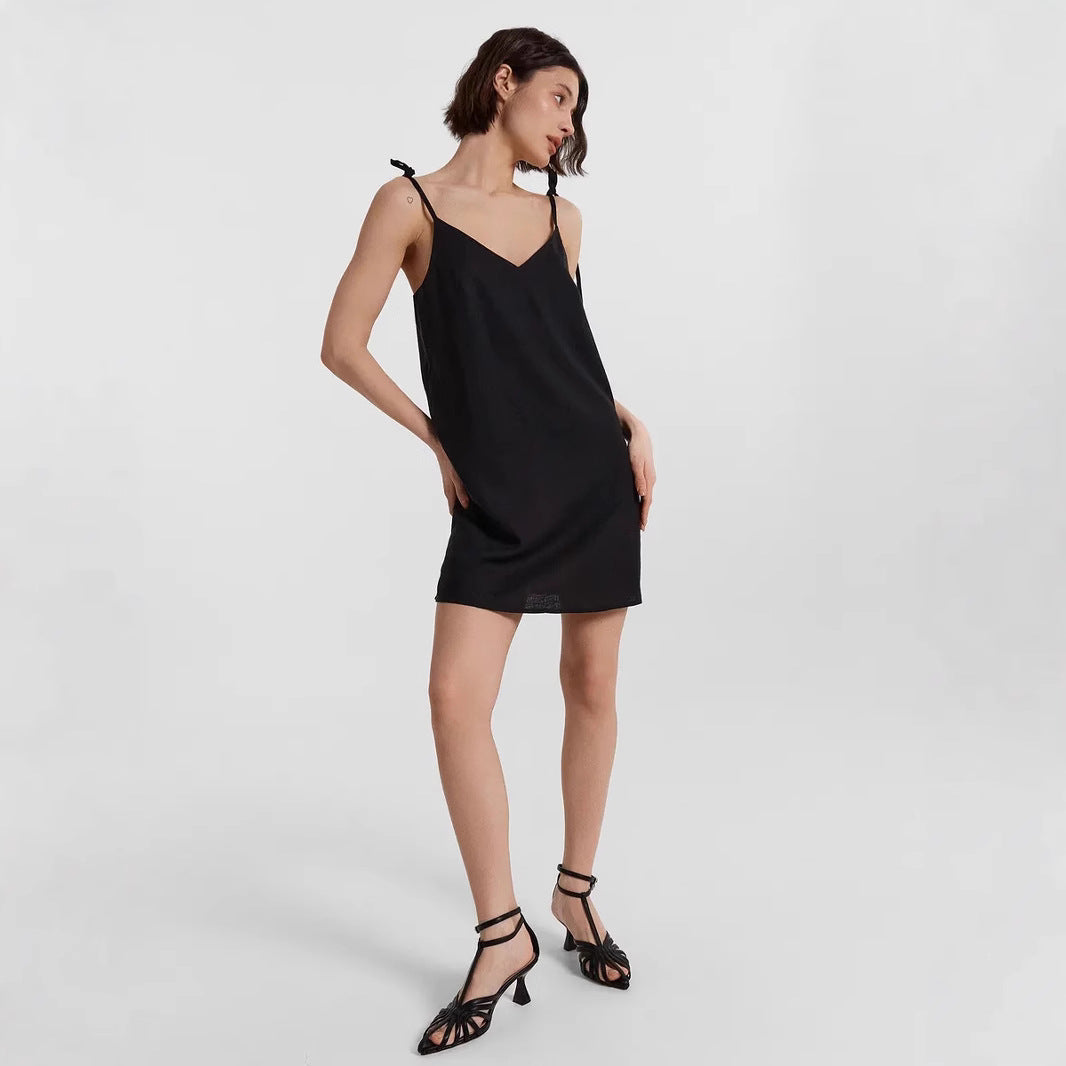 Women’s Slip Dress – Satin Fabric – Slim Fit – Mini Length – V-Neck Spaghetti Straps by Lumina Vancouver