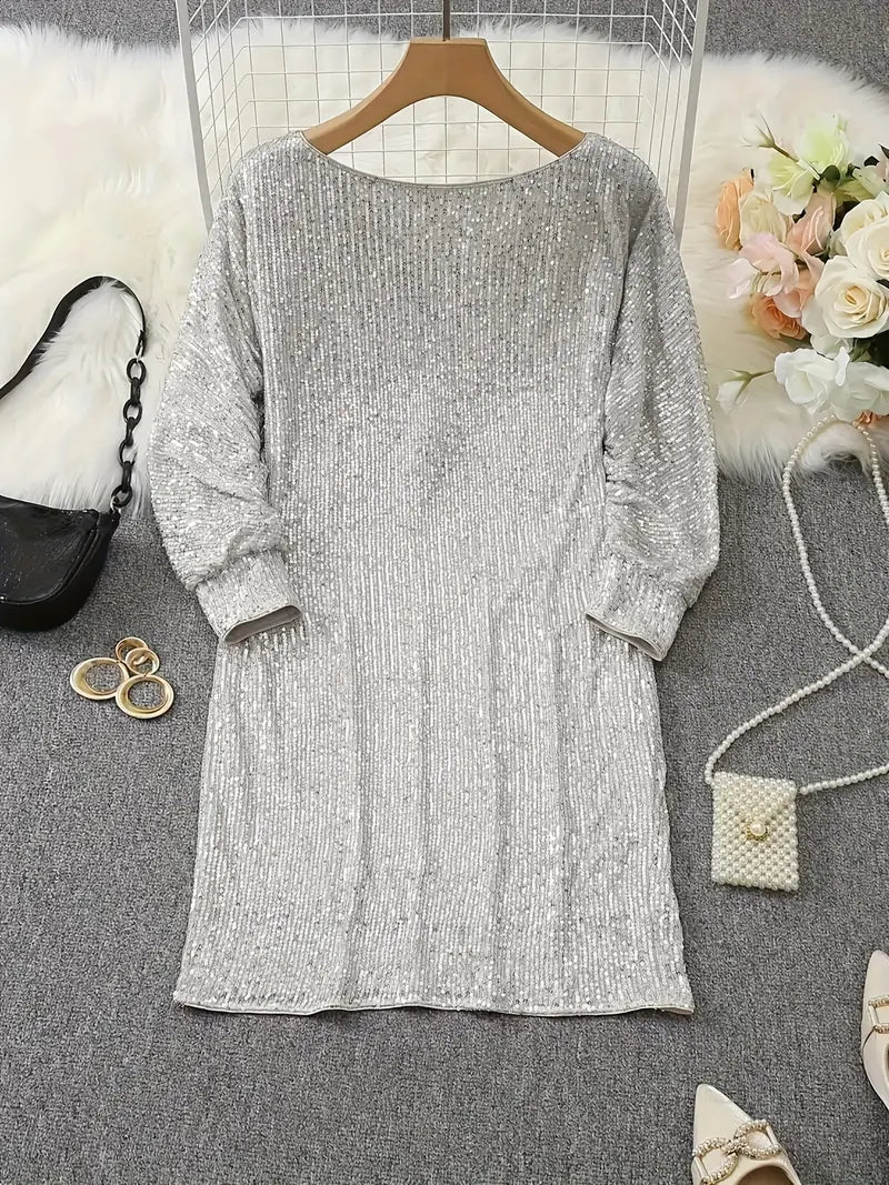 Women's Sequin Dress - Knee-Length - Long Sleeve - Round Neck - Elegant Party Wear by Lumina Vancouver