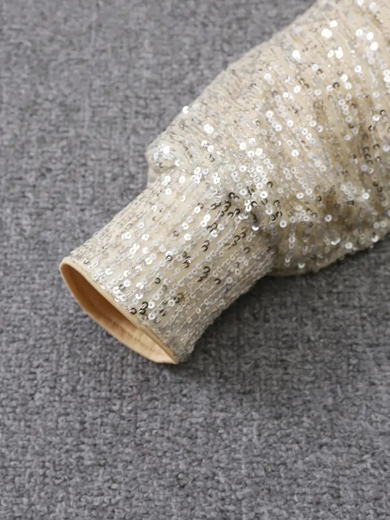 Women's Sequin Dress - Knee-Length - Long Sleeve - Round Neck - Elegant Party Wear by Lumina Vancouver