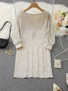 Women's Sequin Dress - Knee-Length - Long Sleeve - Round Neck - Elegant Party Wear by Lumina Vancouver