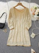Women's Sequin Dress - Knee-Length - Long Sleeve - Round Neck - Elegant Party Wear by Lumina Vancouver