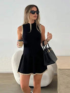 Women's Sleeveless Pleated Mini Dress – High Neck – Fitted Bodice – Elegant Casual Wear by Lumina Vancouver