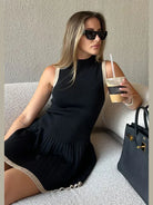 Women's Sleeveless Pleated Mini Dress – High Neck – Fitted Bodice – Elegant Casual Wear by Lumina Vancouver
