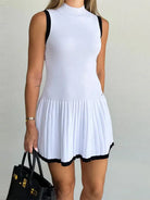 Women's Sleeveless Pleated Mini Dress – High Neck – Fitted Bodice – Elegant Casual Wear by Lumina Vancouver